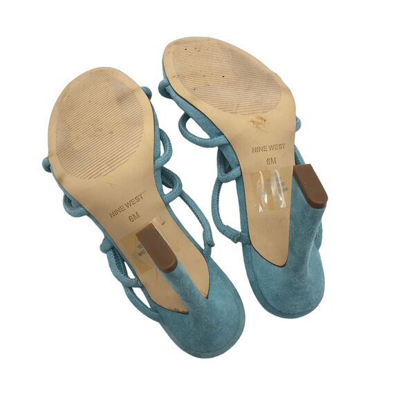 Nine West Kims Light Blue Faux Suede Strappy Sandals Heels Size 6 M - Picture 6 of 7